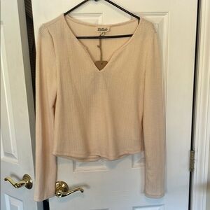 Listicle Beige V-Neck Women's Top